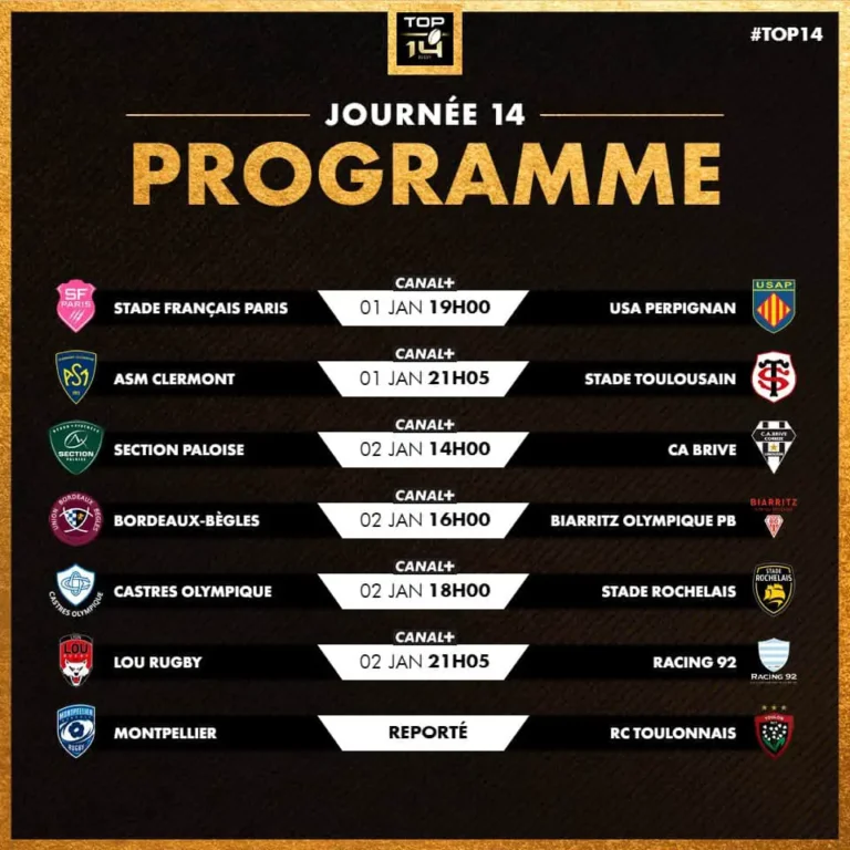 Top 14 : Trois matches de la #J14 sont reprogrammés