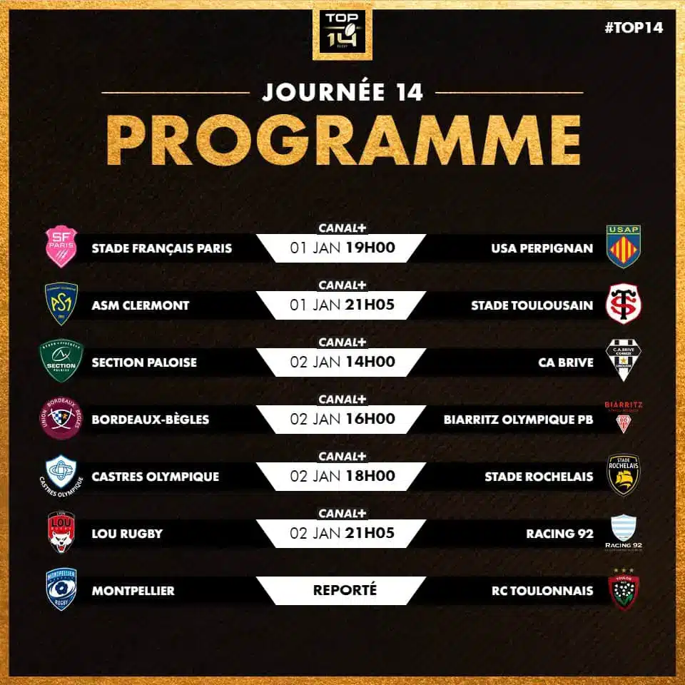 Top 14 : Trois matches de la #J14 sont reprogrammés