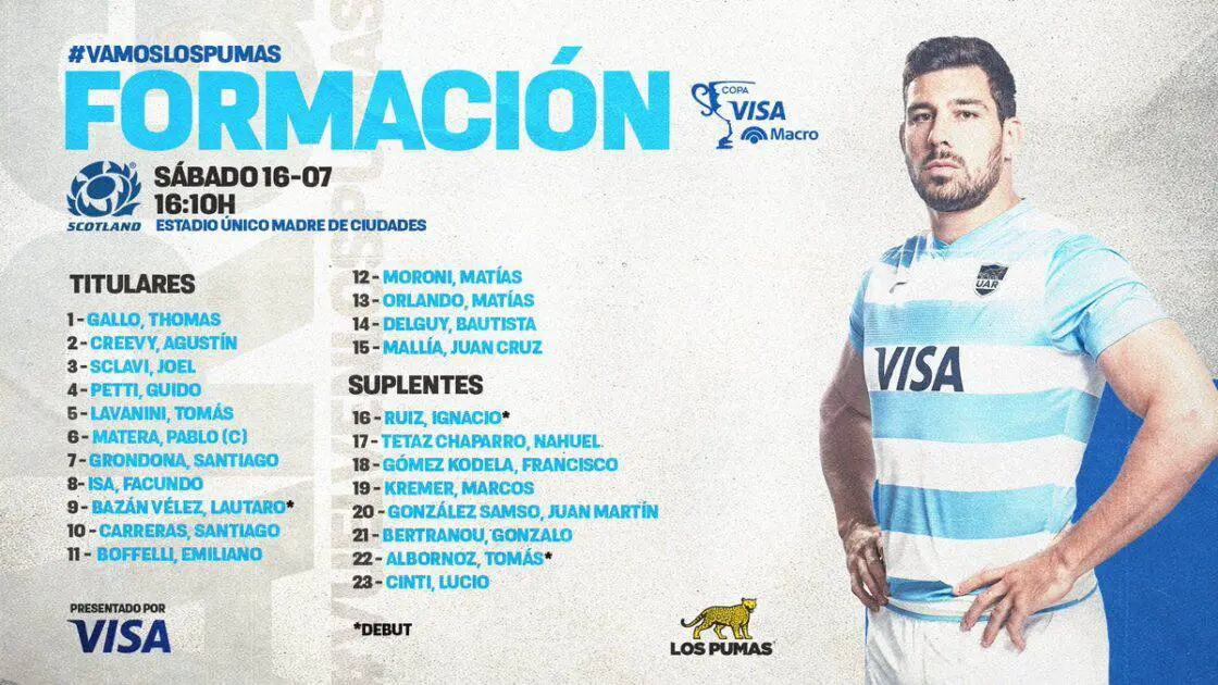 Rugby: Matera de retour dans le XV argentin contre l'Ecosse