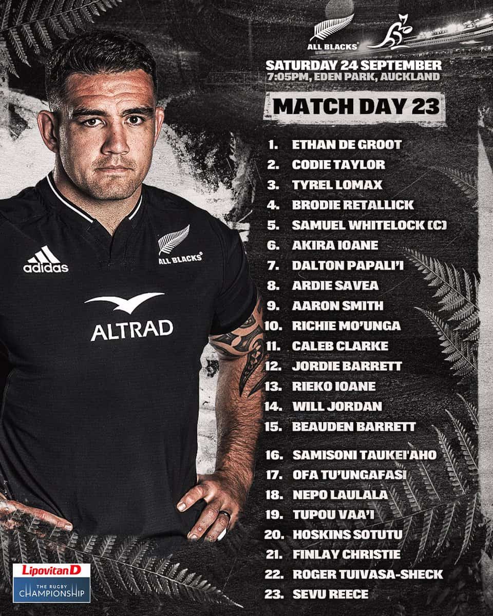 Rugby Championship: Whitelock capitán dos All Blacks contra os Wallabies, Cane perde