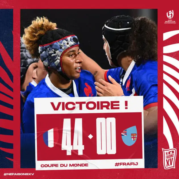 La France, victorieuse des Fidji (44-0), valide sa qualification en quarts