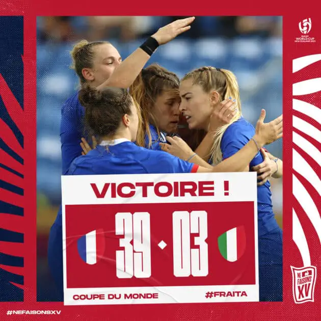 les Françaises en demi-finale du Mondial après leur victoire contre l'Italie 39 à 3