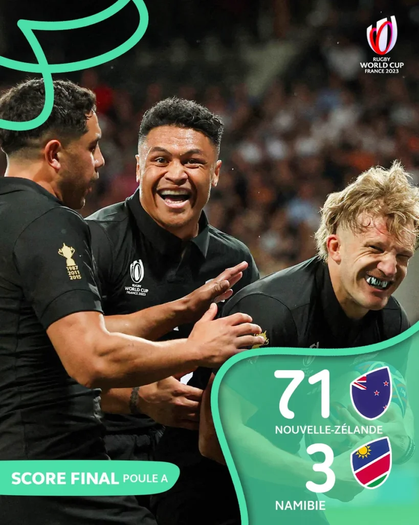 Résultat Nouvelle-Zélande Namibie: les All Blacks s'imposent en inscrivant onze essais