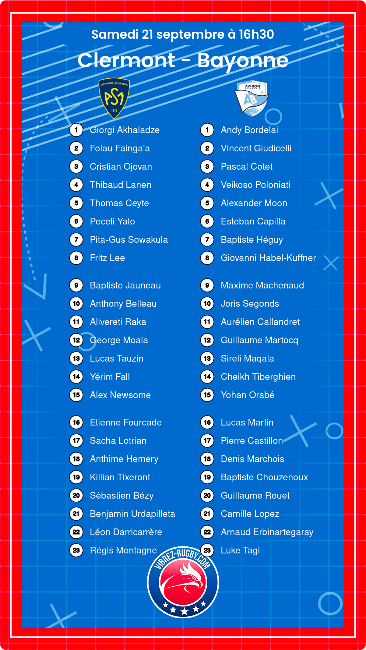 Clermont - Bayonne composition