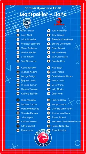 Montpellier - Lions composition
