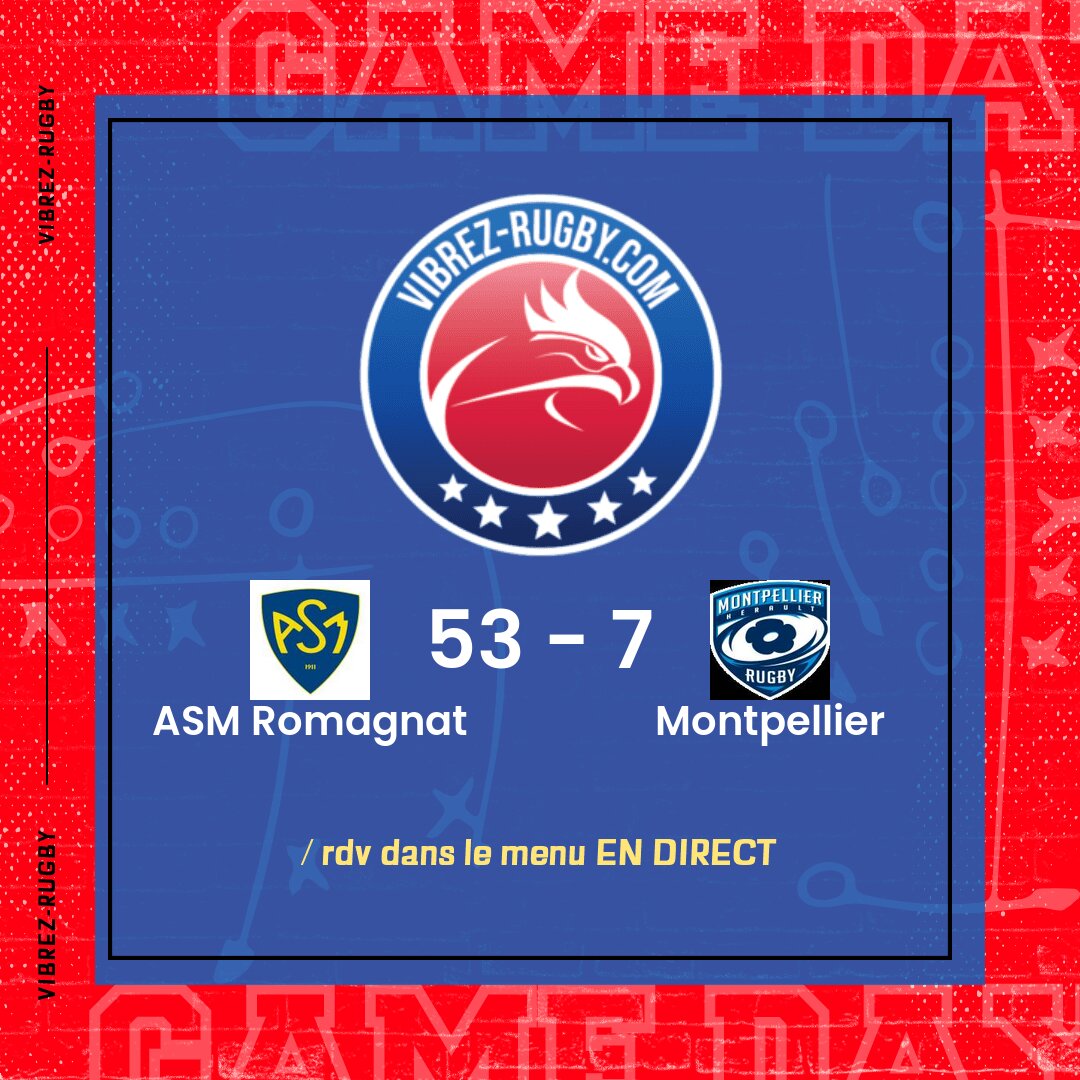 Résultat ASM Romagnat – Montpellier: 53-7